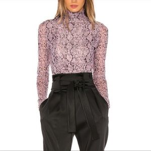 CINQ A SEPT Python Mesh Long Sleeve Turtleneck Top Small